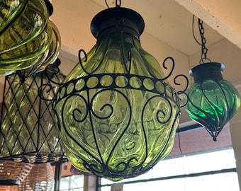 Handgeblazen glazen ijzeren druppelvormige hanglamp - groen