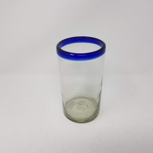 1 Hand Blown Water Glass - Cobalt Blue Rim