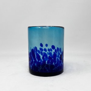 1 Hand Blown Low Ball Tumbler Glass - Turquoise Deep Sea Base