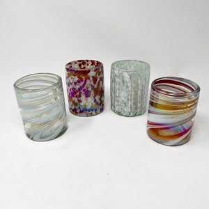 4 Hand Blown Low Ball Tumbler Glasses -  The Christmas 22 Collection (Iridescent)