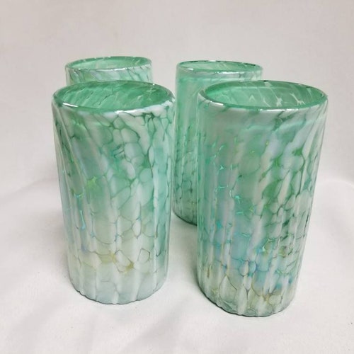 2 Hand Blown Water Glasses Red/white Iridescent Swirls - Etsy