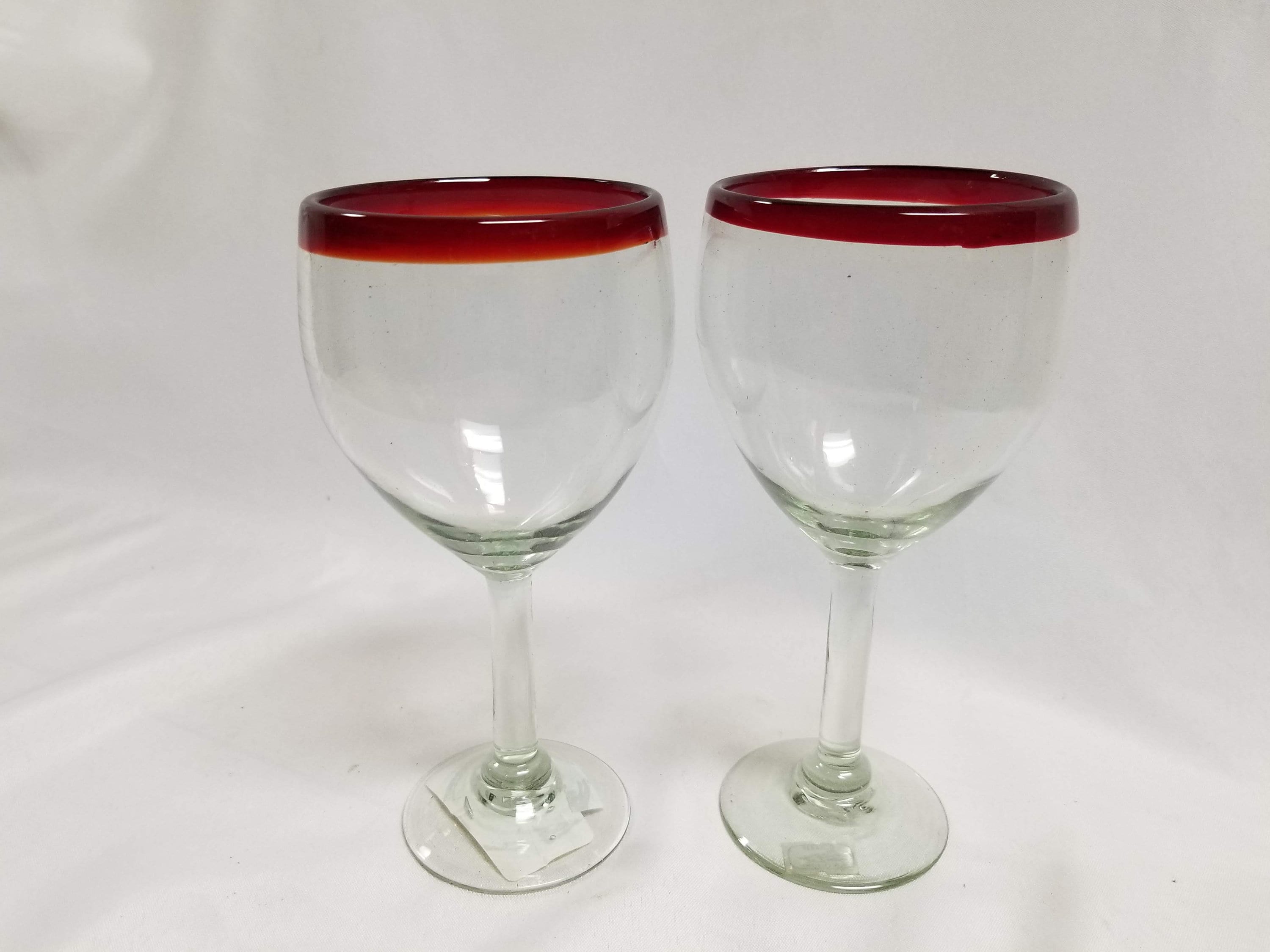 2 Hand Blown Wine Glasses Red Rim Etsy Canada