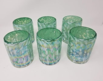 6 Low Ball Tumbler Glasses - Aegean Green