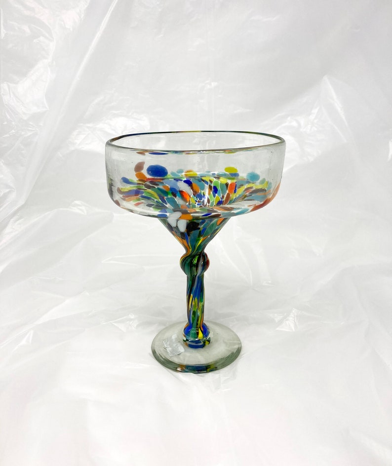 6 Hand Blown Margarita Glasses Confetti Base Etsy