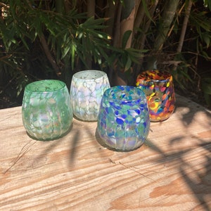 4 Hand Blown Stemless Wine Glasses -  Custom Color Mix