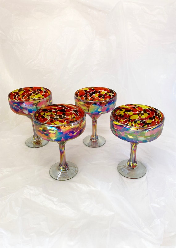 The Wine Savant Hand Blown Colorful Margarita & Martini Glass (Set of