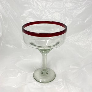 1 Hand Blown Margarita Glass - Red Rim