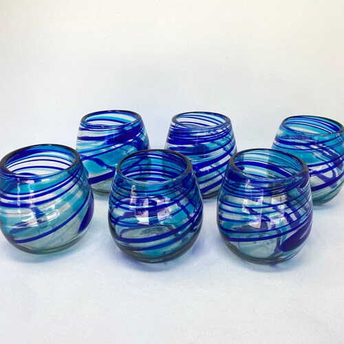 Hand Blown Recycled Glass Stemless Wine Glasses Set Of 4 Or Etsy