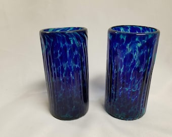 2 Hand Blown Water Glasses - Blue Ocean