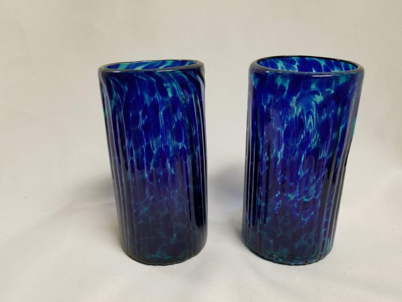 2 Hand Blown Water Glasses Blue Ocean Etsy