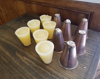 6 UNSCENTED Sugar Mold Candles and Tin Cups
