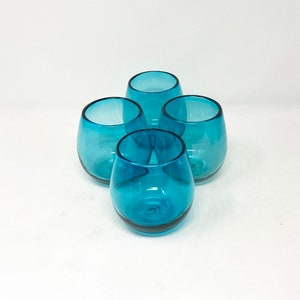 4 Stemless Wine Glasses -  Solid Turquoise