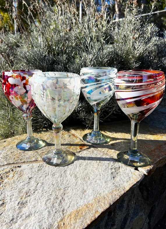 4 Hand Blown Wine Glass Christmas 22 iridescent Etsy