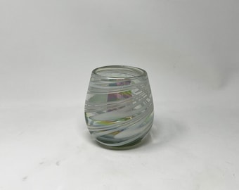 1 Stemless Wine Glass - White Iridescent Swirl