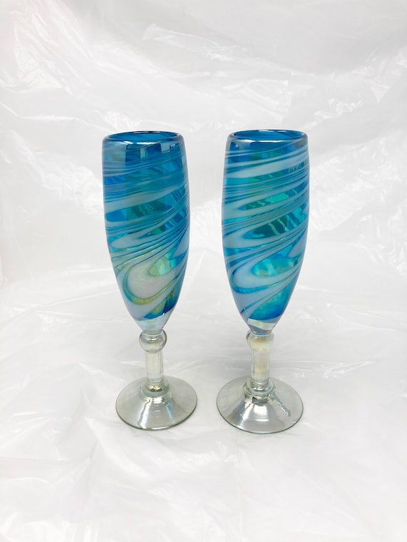Lot De 2 Flûtes à Champagne En Verre Soufflé à La Main - Translucide Confetti - Vintage
