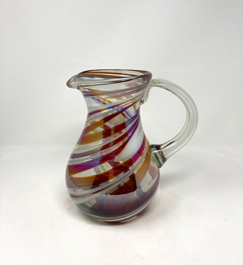 Color Pitcher 80 Oz Hand Blown Glass Pitcher - HG Red/white Iridescent Swirl - Etsy