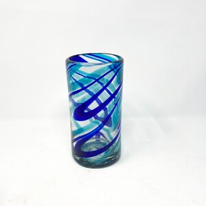 1 Hand Blown Water Glass - Turquoise/Blue Swirl