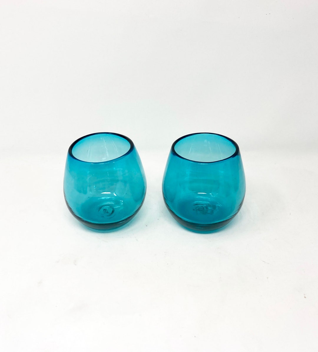 2 Stemless Wine Glasses - Solid Turquoise - Etsy