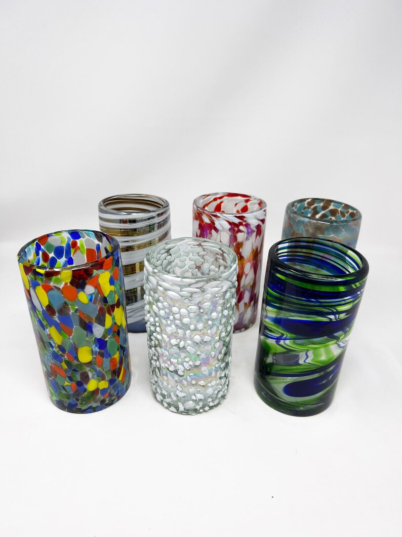 6 Assorted Hand Blown Water Glass image 1