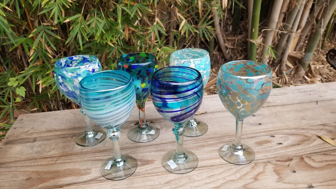 Crystal Blue Water Goblets Gold Rim Blown Glass Blue Stem Water Goblets  Blue Tabledecor -  Israel