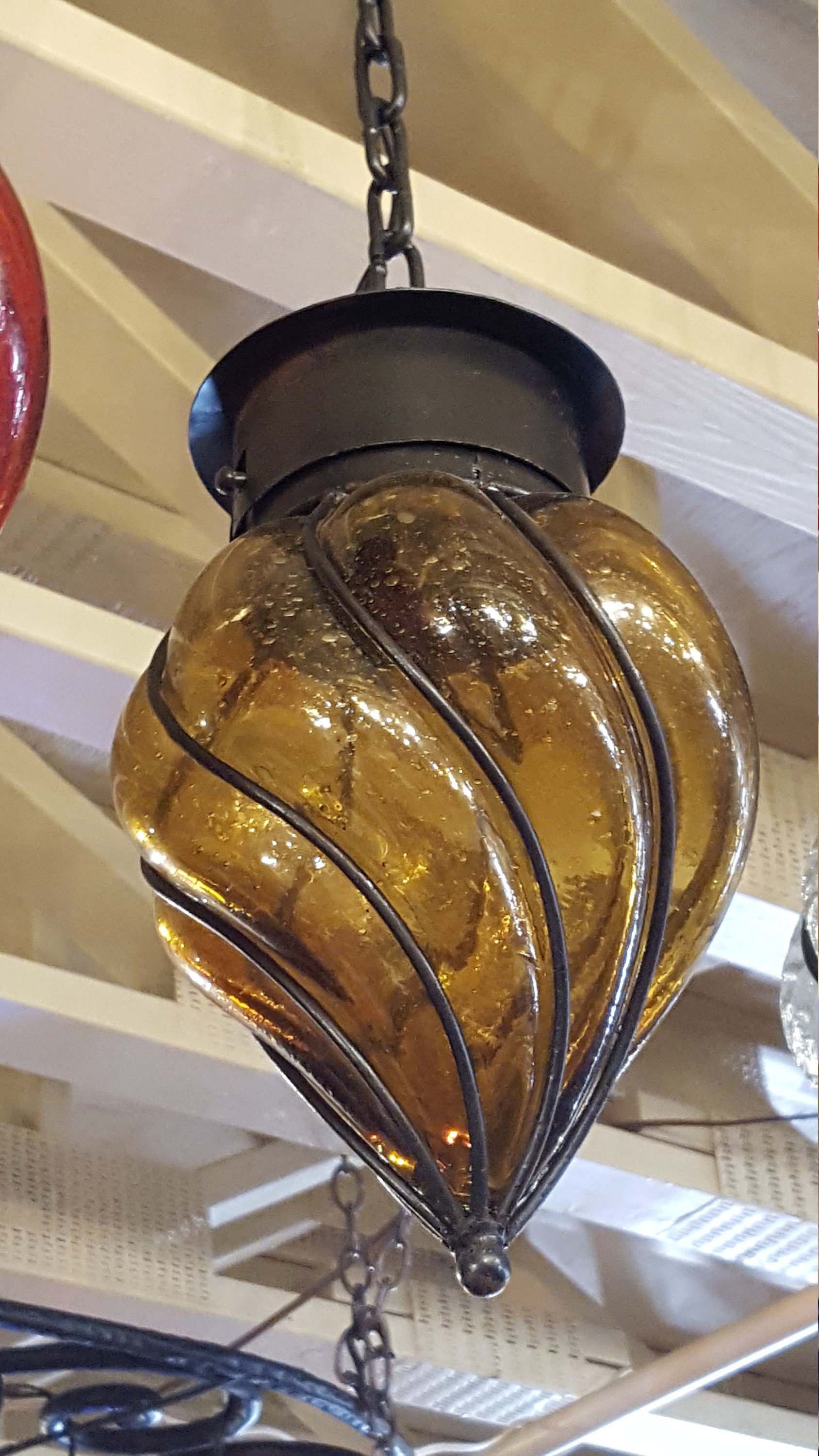 Hand Blown Glass Torch Light Pendant - Gold