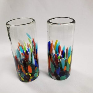 2 Hand Blown Shot Glasses - Confetti Base