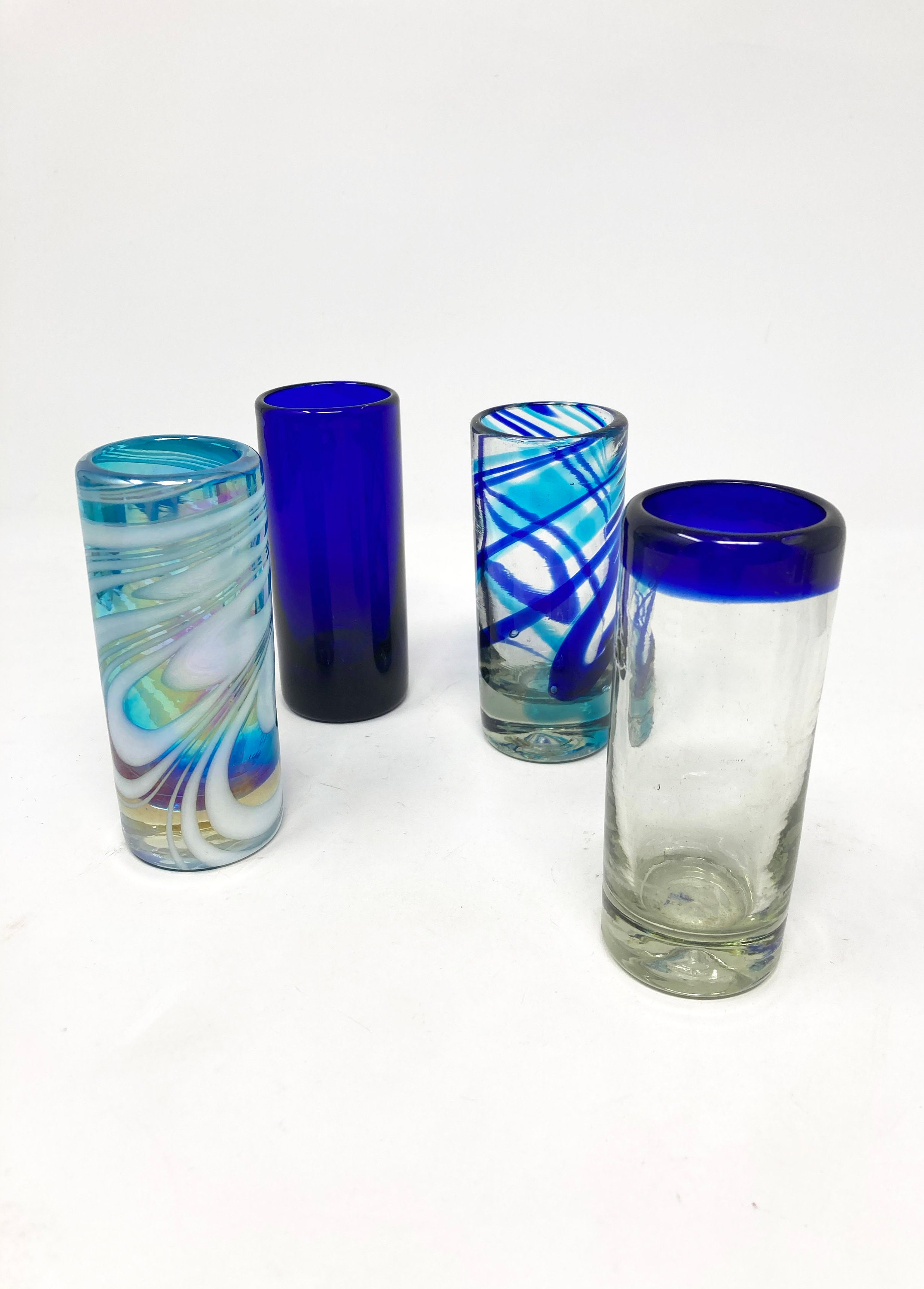 4 Hand Blown Shot Glasses The Blue Collection Etsy
