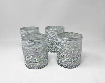 4 Low Ball Tumbler Glasses - White Graniti Iridescent