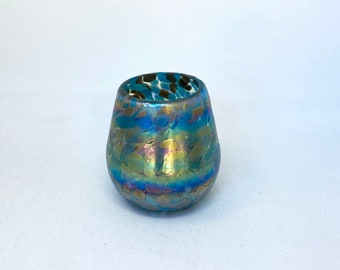 1 Stemless Wine Glass - Blue Chocolate Iridescent Confetti