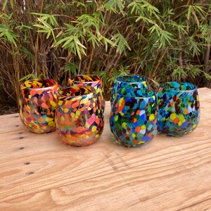 6 Stemless Wine Glasses -  custom color combo