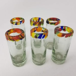 6 Hand Blown Shot Glasses - Confetti Rim