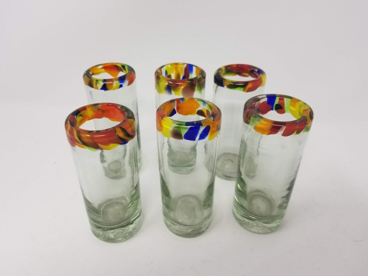 6 Hand Blown Shot Glasses Confetti Rim Etsy