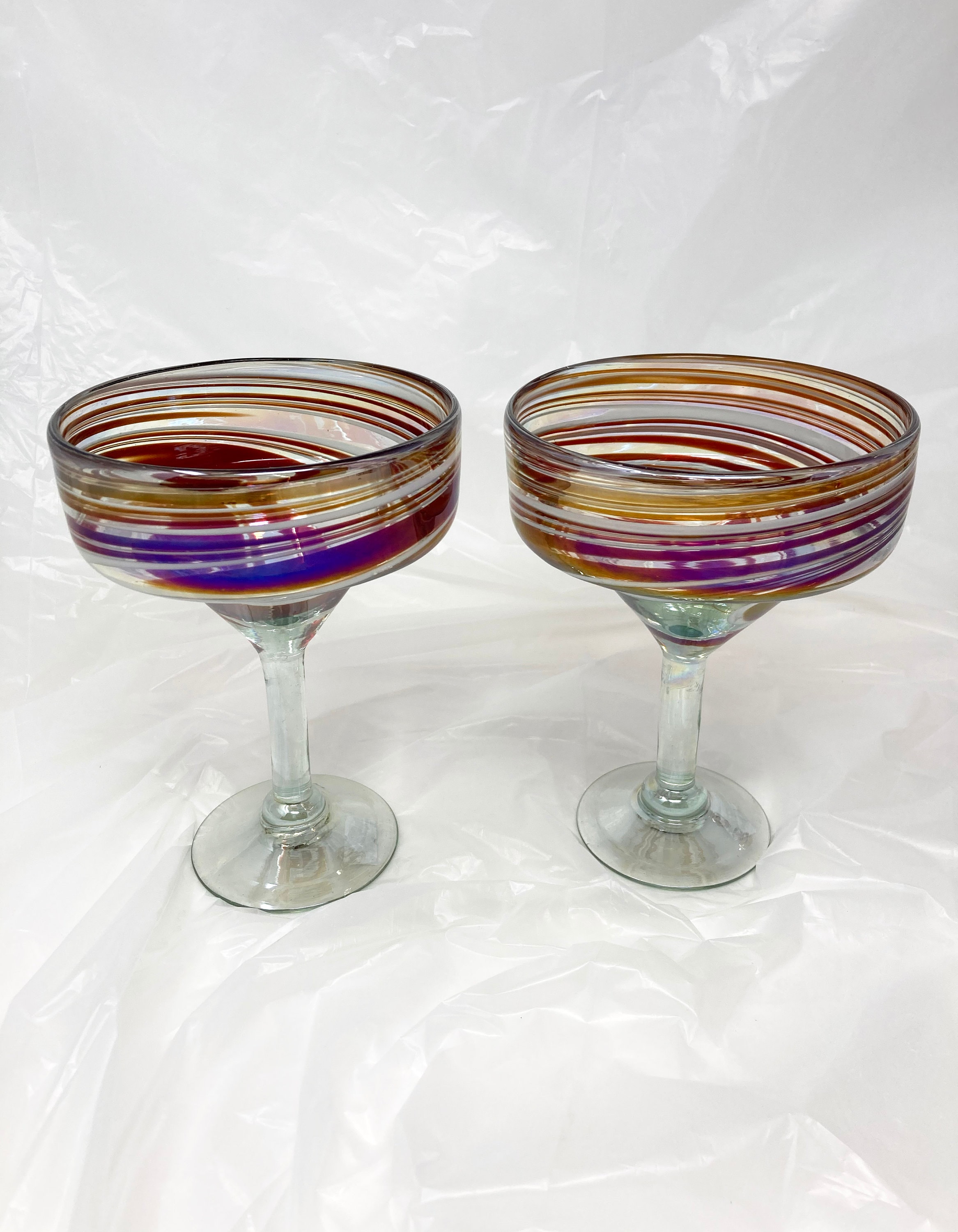 2 Stemless Wine Glasses and 2 Margarita Glasses - White Lustre