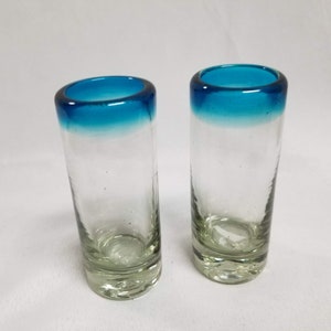 2 Hand geblazen Shot Glass Set - Turquoise Rim