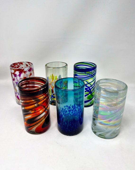 6 Assorted Hand Blown Water Glasses