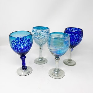 4 Hand Blown Wine Glass - Blues Collection (23)