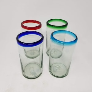 4 Hand Blown Water Glasses - Assorted Rims