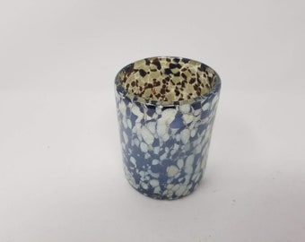 1 Hand Blown Low Ball Tumbler Glass - Mocha/Tan Confetti