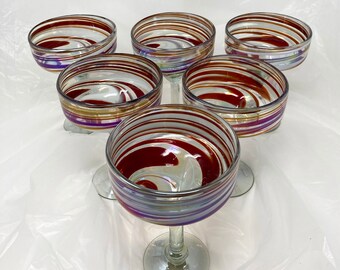 Lot De 2 Verres à Martini Sans Pied – Art Déco Verre Soufflé Tourbillon Cobalt