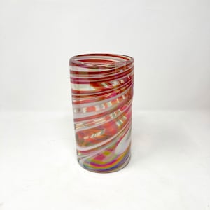 1 Hand Blown Water Glass - Red/White Iridescent Swirl
