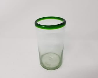 1 Hand Blown Water Glass - Green Rim