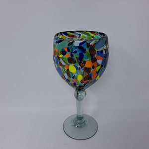 1 Hand Blown Wine Glass - Clear Confetti
