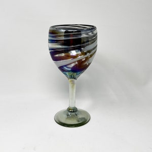 1 Hand Blown Wine Glass - Purple/White Iridescent Swirl