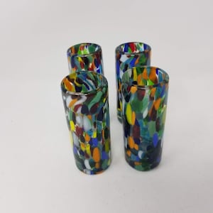4 Hand Blown Shot Glasses - Turquoise Confetti