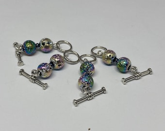 Iridescent blue stitch markers for knitting, set of four pretty knitting markers