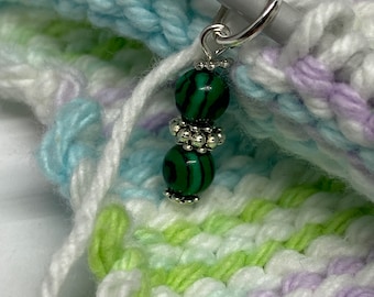 Malachite gemstone stitch markers for knitting, set of four decadent knitting markers.