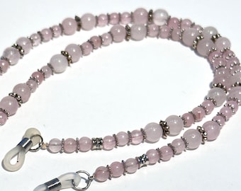 Rose Quartz Eyeglass Chain in Silver · Gemstone Glasses Chain for Readers or Sunglasses