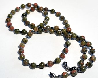 Unakite Jasper Eyeglass Chain · Handmade Luxury Gemstone Glasses Chain