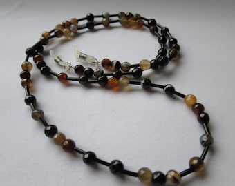 Genuine agate bead eyeglass chain for readers or sunglasses, warm brown tones