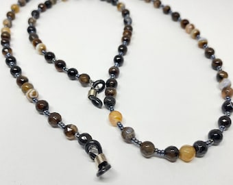 Earth toned agate bead eyeglass chain for readers or sunglasses.